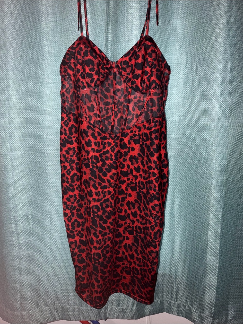 SHEIN Red and Black Leopard Print Slip Dress